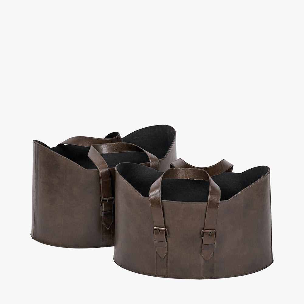 Set of 2 Alessio Peppercorn Leather Handled Storage